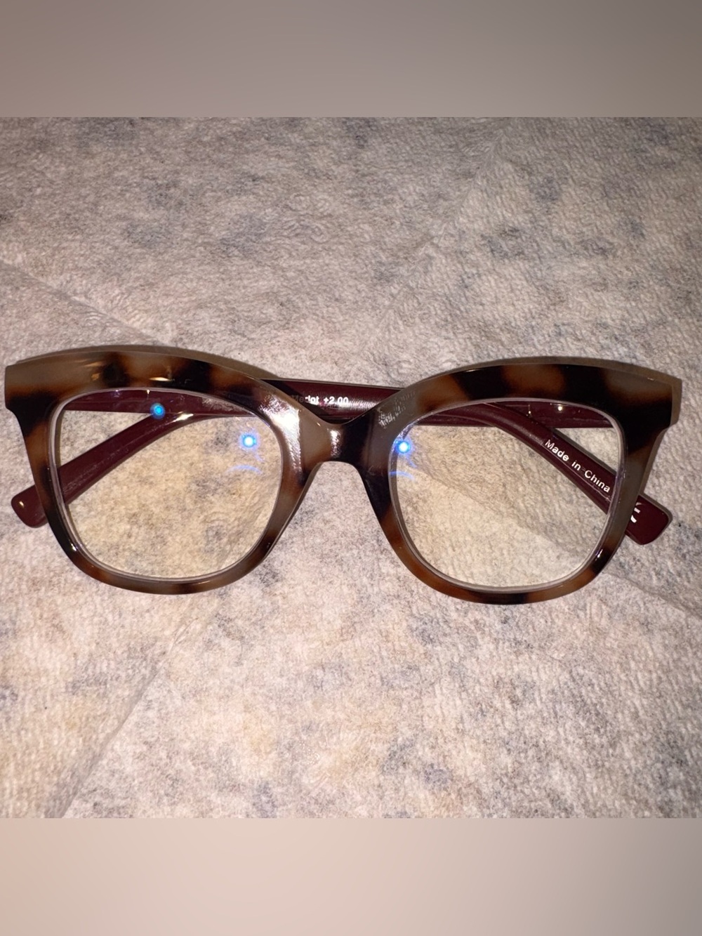 E-Specs Demi Merlot +2.00 Blue Light Reading Glasses Tortoise Cat Eye